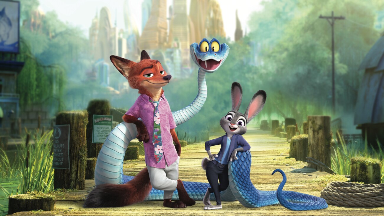 Zootopia 2 (2025) — Nick, Gary and Judy share the spotlight Zootopia 2 (2025): Nick Wilde leans against Gary De’Snake beside Judy Hopps holding a blue folder in official publicity artwork